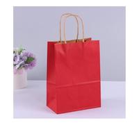 10 bolsas de regalo de papel kraft con asas, para llevar la compra, color marrón, blanco, suministros de Navidad (rojo, 15 x 21 x 8 cm, 10 unidades)