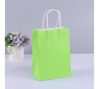 10 bolsas de regalo de papel kraft con asas, para llevar la compra, color marrón y blanco, bolsa de bricolaje, suministros de fiesta y Navidad (verde claro, 15 x 21 x 8 cm, 10 unidades)