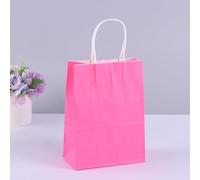 10 bolsas de regalo de papel kraft con asas, para llevar la compra, color marrón y blanco, bolsa de bricolaje, suministros de fiesta de Navidad (rosa burbuja, 15 x 21 x 8 cm, 10 unidades)