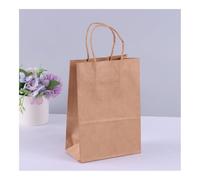 10 bolsas de regalo de papel kraft con asas, para llevar la compra, color marrón y blanco, bolsa de bricolaje, suministros de fiesta de Navidad (marrón, 21 x 27 x 11 cm, 10 unidades)