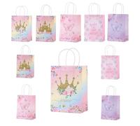 10 bolsas de regalo de princesas de colores pastel con asas, lindas bolsas de papel con corona dorada, castillo y mariposas estampadas para cumpleaños, baby shower, boda