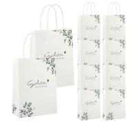 10 bolsas de regalo para bodas, bolsas de regalo de papel con diseño de texto en inglés "Schön Dass Du Da Bist, eucalipto, 21x15x8cm, Papiertüten mit Henkel, Dankeschön Geschenkktüten für Hochzeit