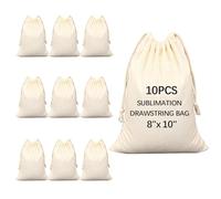 10 bolsas de sublimación en blanco con cordón, reutilizables, de lona, prensa de calor, manualidades, fiestas, bodas, Navidad, almacenamiento en casa, suministros de arte