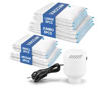 10 Bolsas de Vacío Premium con Bomba Eléctrica 18s, Resistencia PA+PE, Antiahumecimiento & Antihongos, Compacto para Viajes, Mudanzas y Camping - Ideal para Vestidos de Novia y Protección de Telas