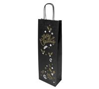 10 Bolsas Kraft para Botellas de Vino con Asas | Navidad | Colores | 14+8x40 cm | Reutilizables, Biodegradables y Reciclables | Certificación PEFC | Ideales para Regalos, Bodegas y Evento (Negro DEC)