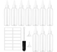 10 botellas de plástico para apretar de 100 ml, botellas pequeñas con embudos, etiquetas, cepillo de limpieza para líquidos, aceite, salsa, botellas de almacenamiento de pigmentos, agitador de aliños