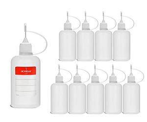 10 Botellas de recarga con aguja Octopus de 50 ml, botella para líquidos electrónicos para shishas electrónicas y cigarrillos electrónicos, aceites, tintas y pegamentos, botellas vacías de plástico LDPE para evaporadores / Depósitos / claromizador con dosificador de aguja, incl. 10 etiquetas identificativas