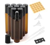 10 botellas de vidrio roll-on vacías de 10 ml para aceite esencial, con rodillo inoxidable, embudo, abrelatas, etiquetas y pipetas