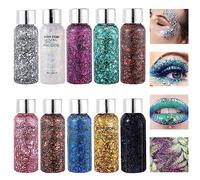 10 botes de purpurina fluorescente para rostro, cuerpo y cabello. Fácil de aplicar y de larga duración. Ideal para festivales, fiestas y maquillaje brillante. ¡Destaca con nuestra purpurina
