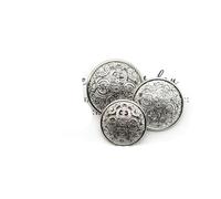 10 botones de filigrana redondos de estilo de aleación de corte real, botones de vástago de costura de metal vintage para ropa, accesorios de costura DIY, color plateado, 20 mm de diámetro.