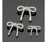 10 botones de metal con forma de lazo y vástago, botones decorativos de moda para coser, cárdigans, abrigos, ropa, proyectos de manualidades, negro, 23 mm x 18 mm, plateado, 15 mm x 12 mm