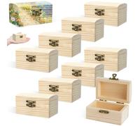 10 Caja Madera Pequeña con Tapa y Cerradura, Cofre Tesoros sin Terminar para Manualidades y Fiestas, Cajas Rectangular Mini para Guardar y Decorar, Cofre para Joyería Regalo y Almacenamiento Casa