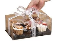 10 cajas de regalo transparentes para tartas, 6 agujeros cajas para magdalenas y postres, Inserto en blanco o negro | Se adapta a moldes para magdalenas y cupcakes (9.4 x 7.7 x 3.9 pulgadas) (negro)