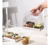 10 cajas de rollo para tartas suizas transparentes para magdalenas, caja de embalaje para magdalenas, para perros calientes, con asa para almacenamiento de panadería, soporte para postre
