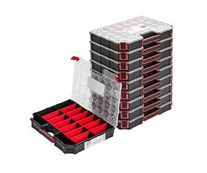 10 cajas organizadoras para piezas pequeñas, 284 x 390 x 60 mm, con tapa transparente, caja organizadora con compartimentos extraíbles