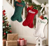 10 calcetines de Navidad para mascotas con nombre bordado personalizado de 16.5 pulgadas para perros, nombre bordado personalizado de 16.5 pulgadas, calcetines de punto trenzado para mascotas