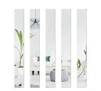 10 calcomanías acrílicas de espejo, 5 x 20 cm, decoración de pared para sala de estar, mejora el espacio visual con diseño de rayas largas (plateado)