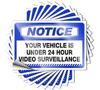 10 calcomanías de videovigilancia para coche con texto en inglés "Note Your Vehicle is Under 24 Hours", 10 unidades (12 x 18 cm)