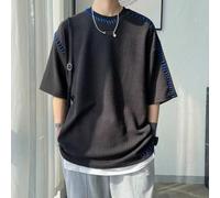 10) Camisetas casuales Harajuku de moda para hombre, sutura manual, ajuste holgado (L negro)