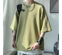 10) Camisetas casuales Harajuku de moda para hombre, sutura manual, ajuste holgado (L verde)