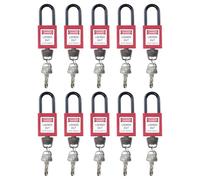 10 candados Lockout, 38 mm de nailon de seguridad con llave, candado de bloqueo para estaciones y dispositivos Lock Out Tag Out (rojo)