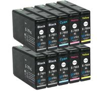 10 Cartuchos de tinta (Set+Bk) para Epson Workforce Pro WF-5620DWF, WF-5690DWF