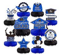 10 centros de mesa azules de doble cara para mesas de graduación 2024, centros de mesa 2024, suministros de fiesta, decoraciones de fiesta de graduación, clase de 2024