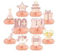 10 centros de mesa de decoración de 100 cumpleaños para decoración de mesa, color oro rosa y rosa, decoración de mesa de 100 cumpleaños, decoración de fiesta de cumpleaños para mujeres (oro rosa y