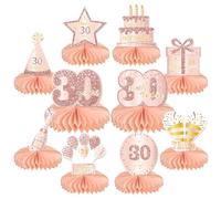 10 centros de mesa de decoración de 30 cumpleaños para decoración de mesa, color oro rosa y rosa, decoración de mesa de 30 cumpleaños, decoración de fiesta de cumpleaños para ella (oro rosa y rosa, 30