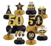 10 centros de mesa de decoración de 50 cumpleaños para decoración de mesa, decoración de mesa de 50 cumpleaños dorado y negro, decoración de fiesta de cumpleaños para hombres (dorado y negro, 50 años)