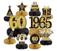 10 centros de mesa de decoración de 60 cumpleaños para decoración de mesa, decoración de mesa vintage de 1965 de panal de abeja de 1965, decoración de fiesta de cumpleaños para hombres y mujeres