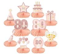 10 centros de mesa de decoración de 80 cumpleaños para decoración de mesa, color oro rosa y rosa, decoración de mesa de 80 cumpleaños, decoración de fiesta de cumpleaños para mujeres (oro rosa y rosa,