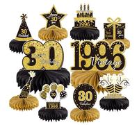 10 centros de mesa de decoración de cumpleaños número 30 para decoración de mesa, decoración de mesa vintage de 1996 para él en 1996, decoración de fiesta de cumpleaños para hombres y mujeres (dorado