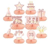 10 centros de mesa de decoración de cumpleaños número 75 para decoración de mesa, decoración de mesa vintage de 1950, decoración de fiesta de cumpleaños de 1950 para mujeres (oro rosa y negro, 75