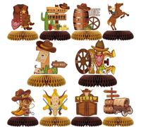 10 centros de mesa de panal de abeja de vaquero occidental, decoración de fiesta para niños, My First Rodeo Wild West Cowboy, mesa 3D, tema de panal, 1 año, primer cumpleaños, baby shower, fiesta,