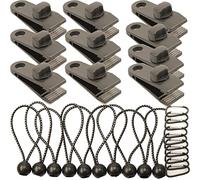10 Clips De Lona con 10 Cuerdas Elásticas con Bola, 10 Abrazaderas de Mosquetón para Toldo de Camping, Pinzas de Plastico para Tienda de Campaña, Abrazaderasa de Lona, Clips de Lona Sujeción