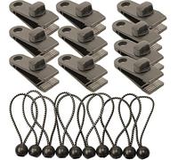 10 Clips De Lona con 10 Cuerdas Elásticas con Bola para Toldo de Camping, Pinzas de Plastico para Tienda de Campaña, Abrazaderasa de Lona, Clips de Lona Sujeción, Multi Purpose Tarp Clip Tent Clips