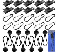 10 Clips Toldo con Cuerdas Elásticas Bola y Mosquetón, Piezas Abrazaderasa Lona al Aire Libre Multifuncionales, Pinzas Toldos y Lonas Resistentes para Camping, Caravanas, Tiendas Campaña