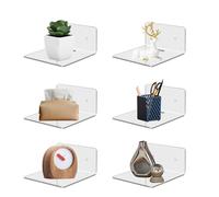 10 cm estantes de pared pequeños transparentes, 6 unidades de estantes flotantes pequeños acrílicos con orificio para cable, estante flotante acrílico para figuras, plantas, cámaras de seguridad