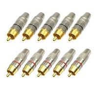 10 conectores macho, adaptador de cable de vídeo, 5 conectores rojos, 5 conectores negros con diseño antiinterferencia, perfecto para conector macho de sonido claro