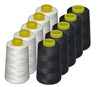 10 conos de hilo de poliester, especiales para máquinas de coser y remalladoras (5 blancos + 5 negros)