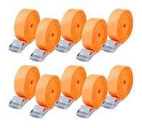 10 Correas Tensoras Colocar,Cinchas de Amarre 25mm x 4 m,con Cierre de Clip según DIN EN 12195-2,Correa de Fijación para Motos,Furgonetas,Bicicletas,Naranja