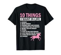 10 Cosas Que Quiero en la Vida Equitación Ecuestre Divertida Camiseta