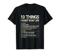 10 Cosas Que Quiero en la Vida Funny Horse Stable Camiseta gráfica económica, Hombre, Negro, L