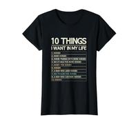 10 Cosas Que Quiero en la Vida Funny Horse Stable Camiseta gráfica económica, Mujer, Negro, L