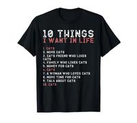10 Cosas Que Quiero en mi Vida Camisas Gatos Amantes Hombres Camiseta