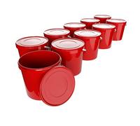 10 Cubos con Tapa 10l Rojos Redondos | De Plástico Apto para Alimentos, Hermético y Estable | Con Asa para Alimentos, Química, Polvo de Lavado, Adhesivos Adecuados