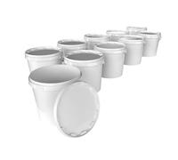 10 cubos con tapa, 20 l, redondos, de plástico, aptos para alimentos, herméticos y estables, con mango ergonómico y tapa, aptos para productos químicos y adhesivos en polvo
