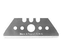 10 cuchillas de recarga Ref 152A.6, para cúter de seguridad Muure & Peyrot. Longitud 54 mm, punta redondeada, reversible. Existe con punta puntiaguda Ref 152.6. Se pueden utilizar con cortadores