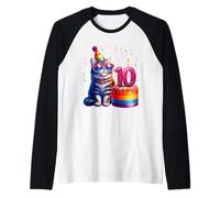 10 cumpleaños lindo gato 10 años Bday Party Kitty Cat Lover Camiseta Manga Raglan